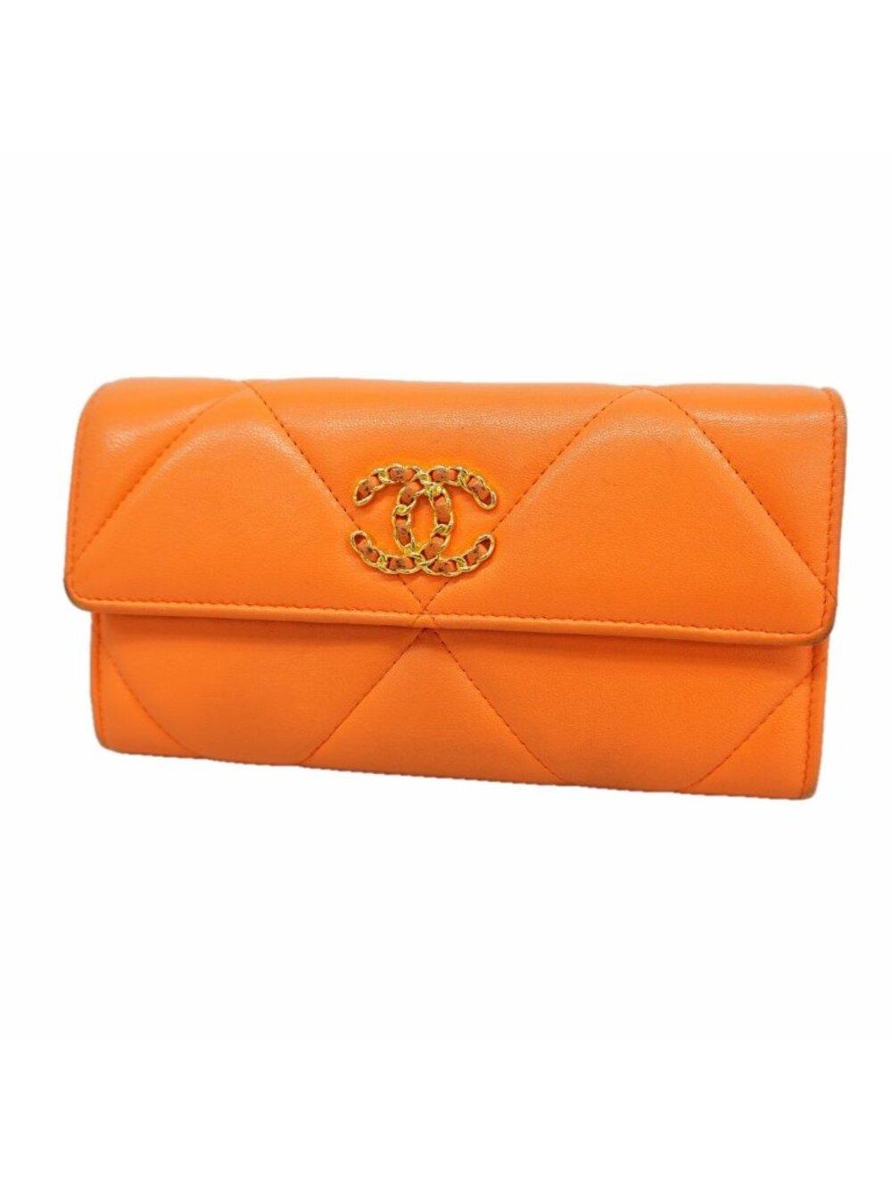 Chanel Wallet Chanel 19 Lambskin Orange Gold